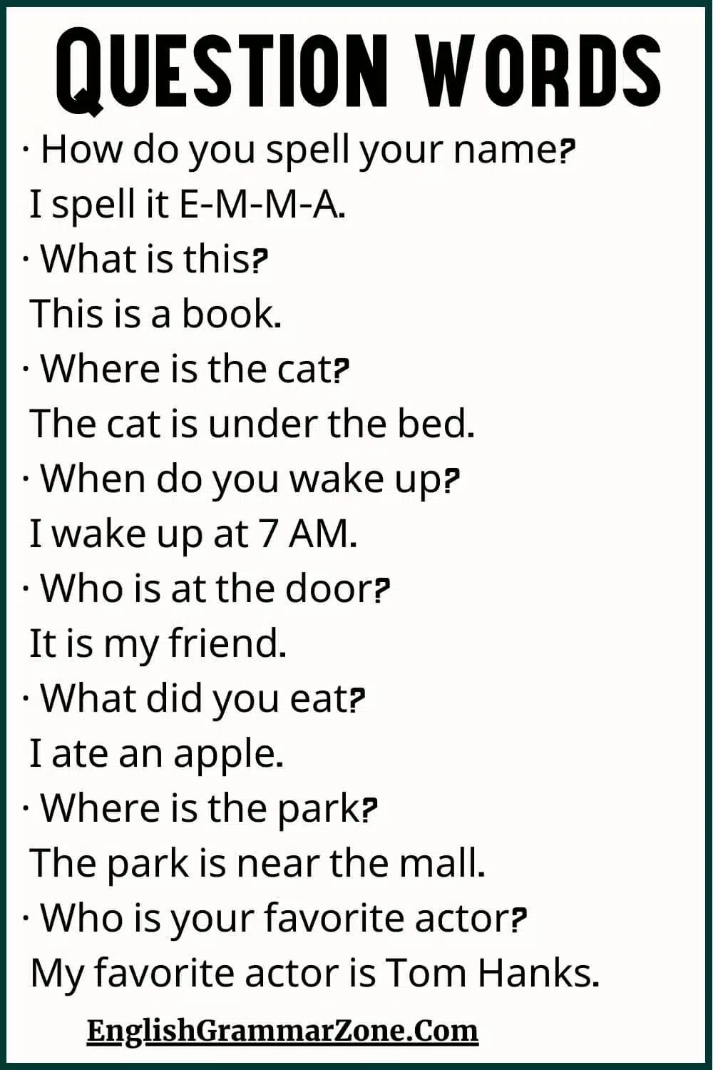 Question words examples with Answer