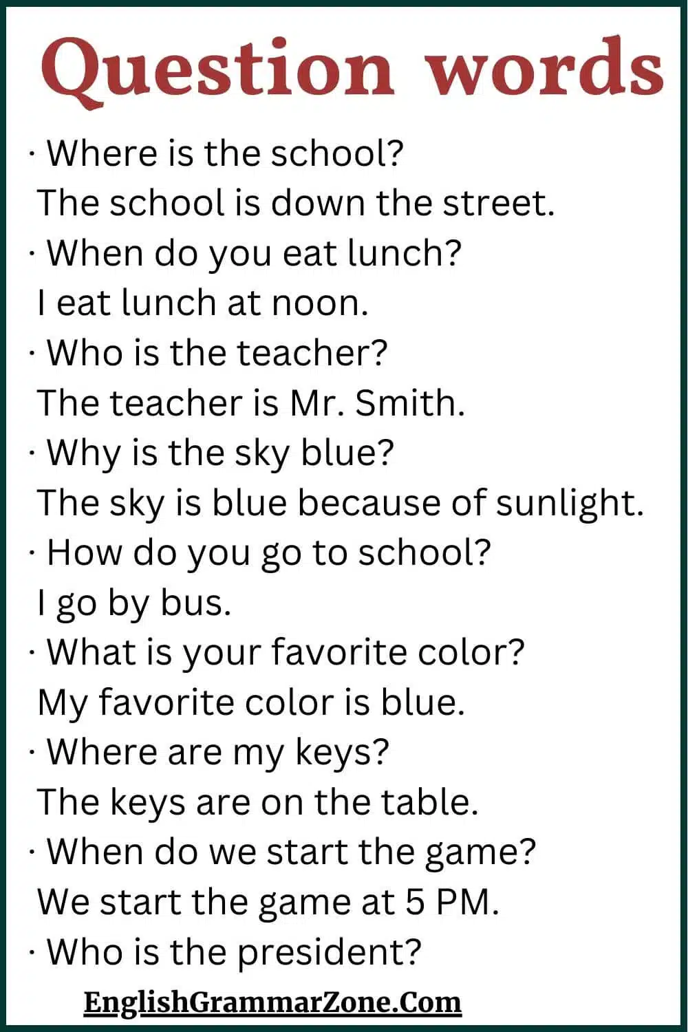 Question words examples with Answer