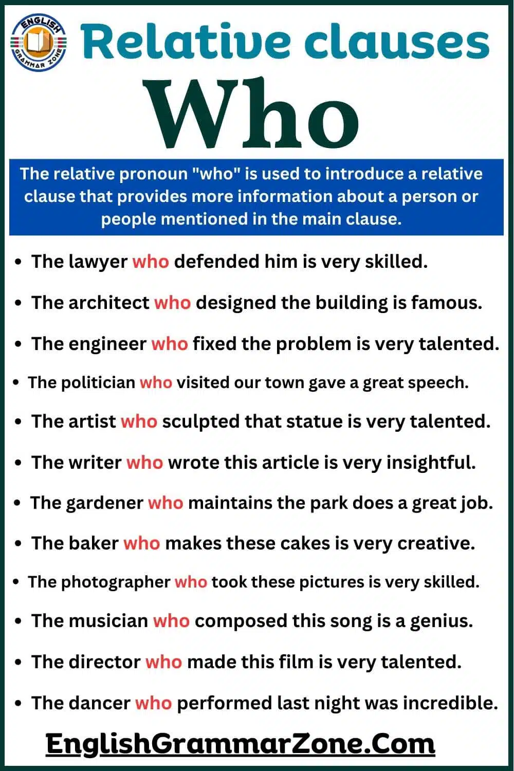 Relative clause who and which