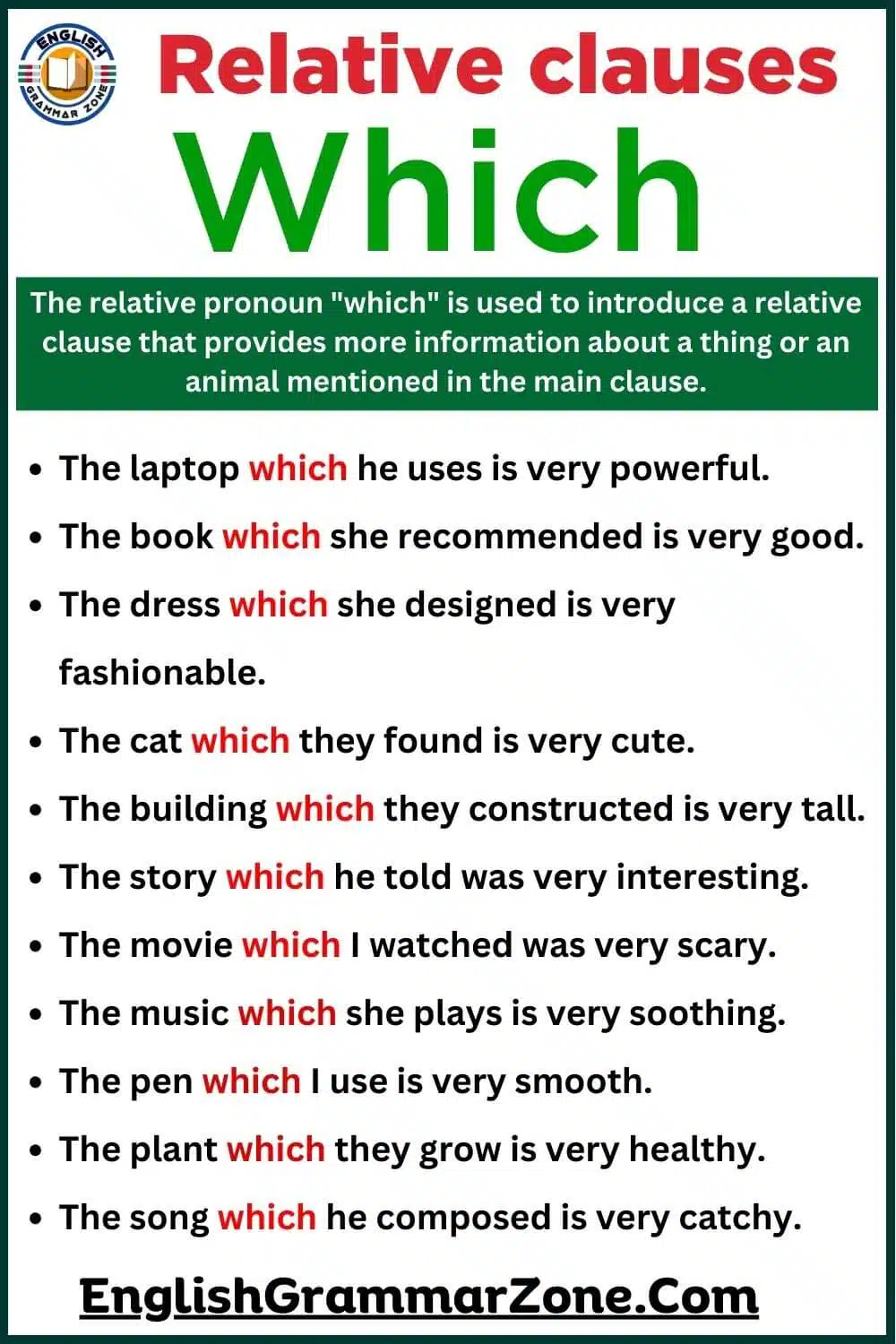 Relative clause who and which