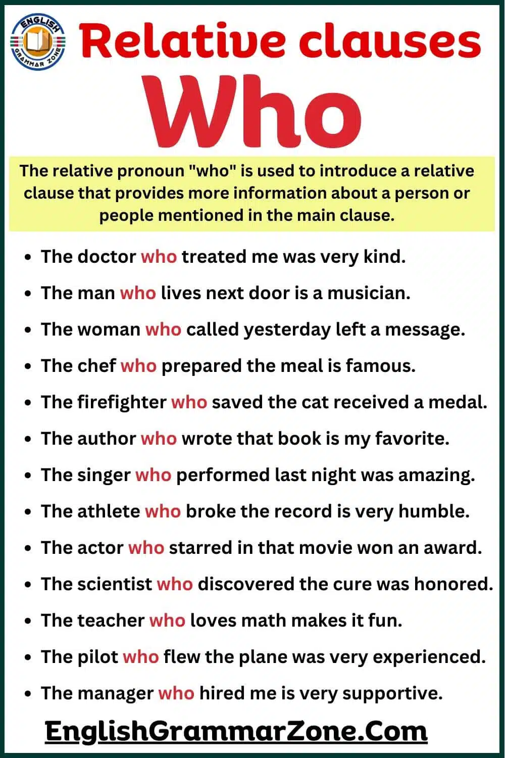 Relative clause who and which