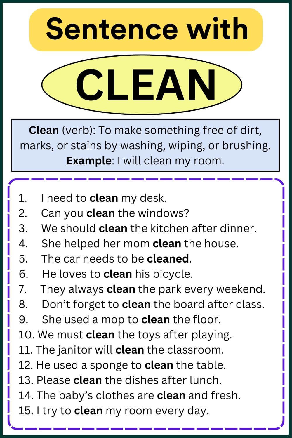 Sentence With Clean Definition And Example