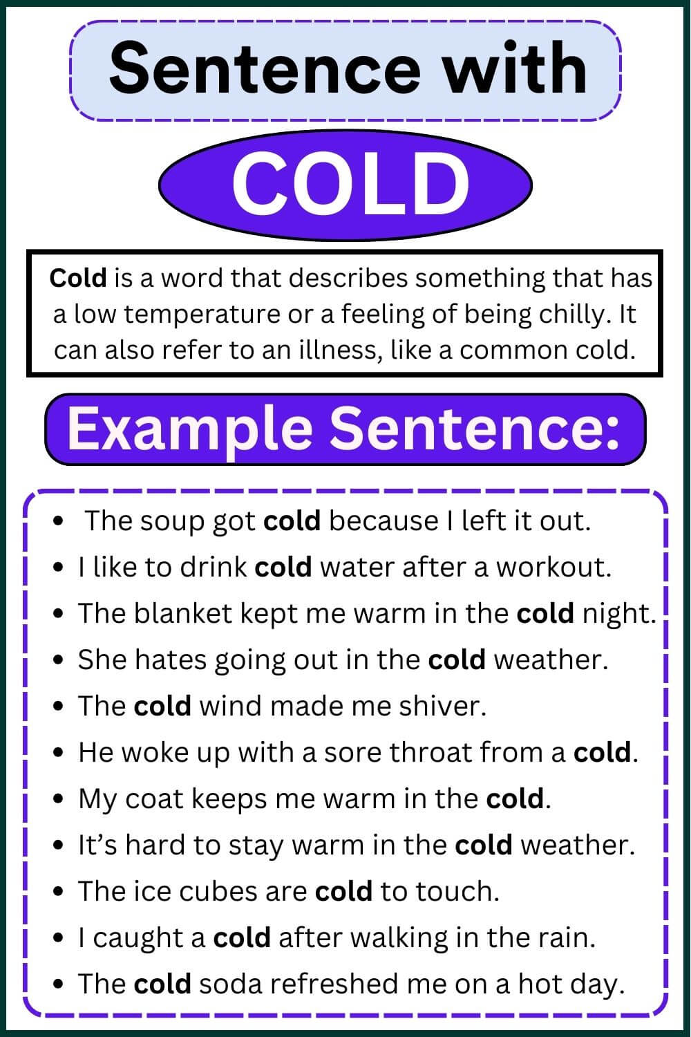 sentences with cold definition and examples