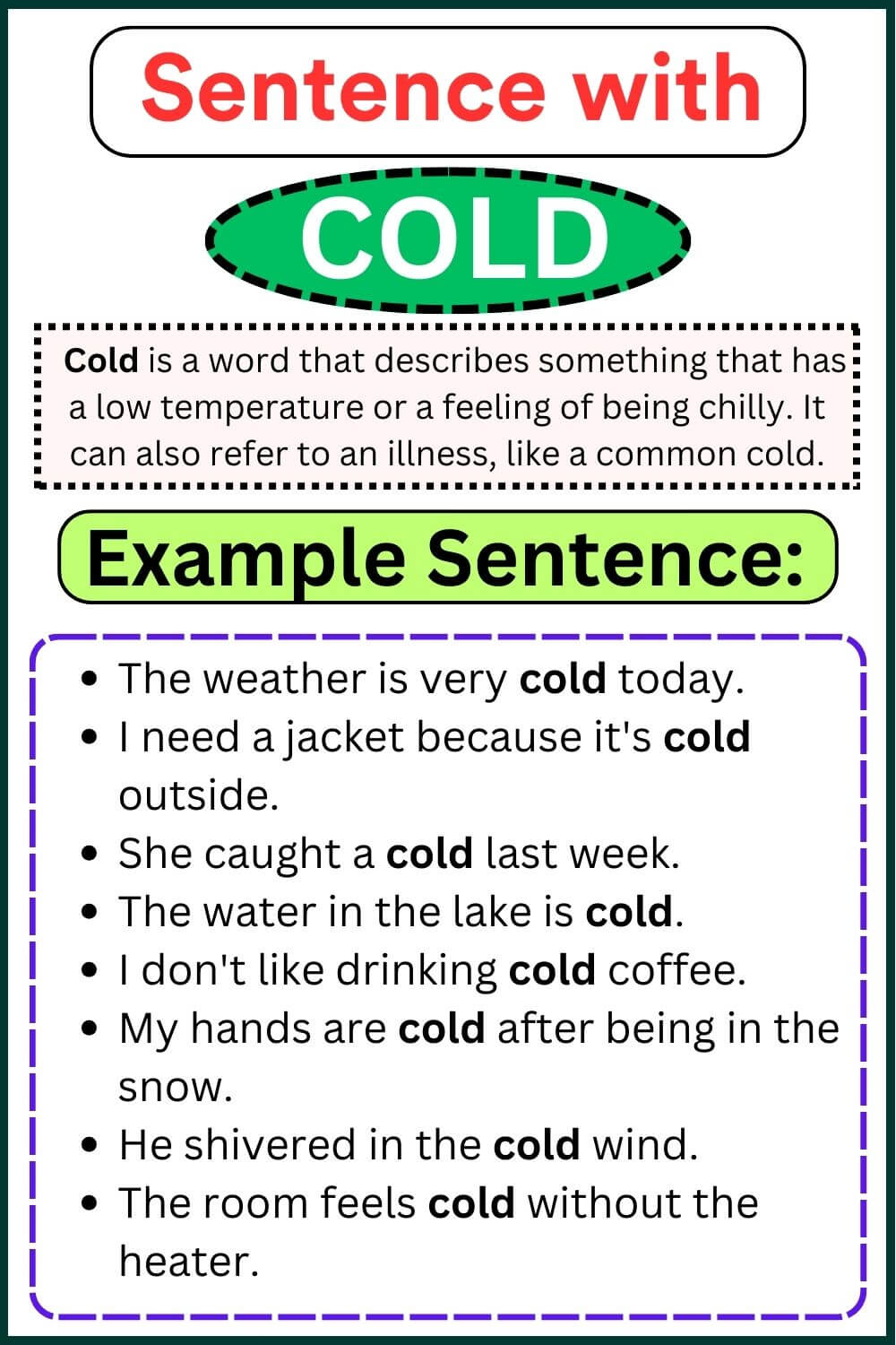 sentences with cold definition and examples