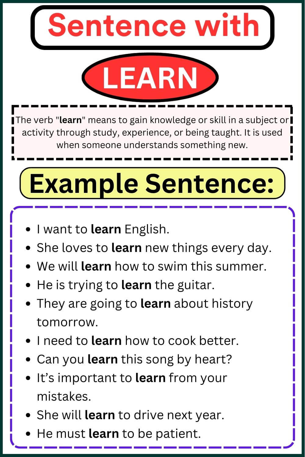Sentences With Learn Definition And Examples