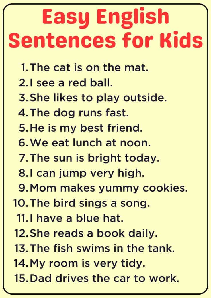 100 Easy English Sentence For Kids