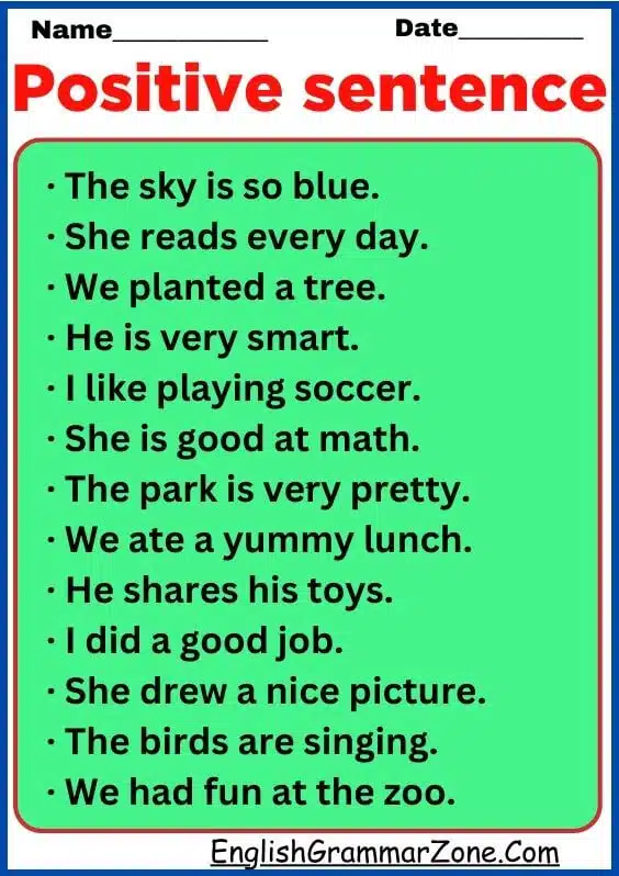 positive sentence examples in English