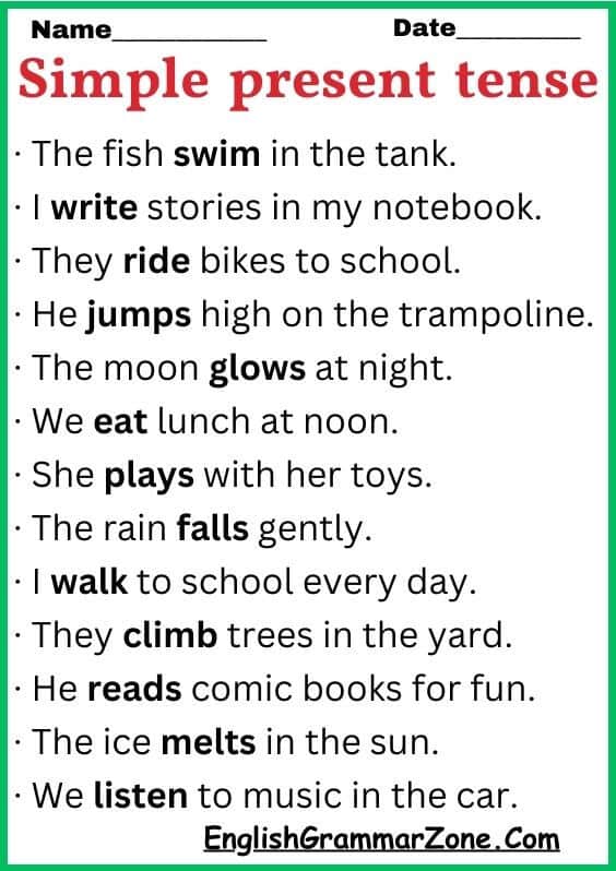 50+ Present Simple Tense Examples For Kids