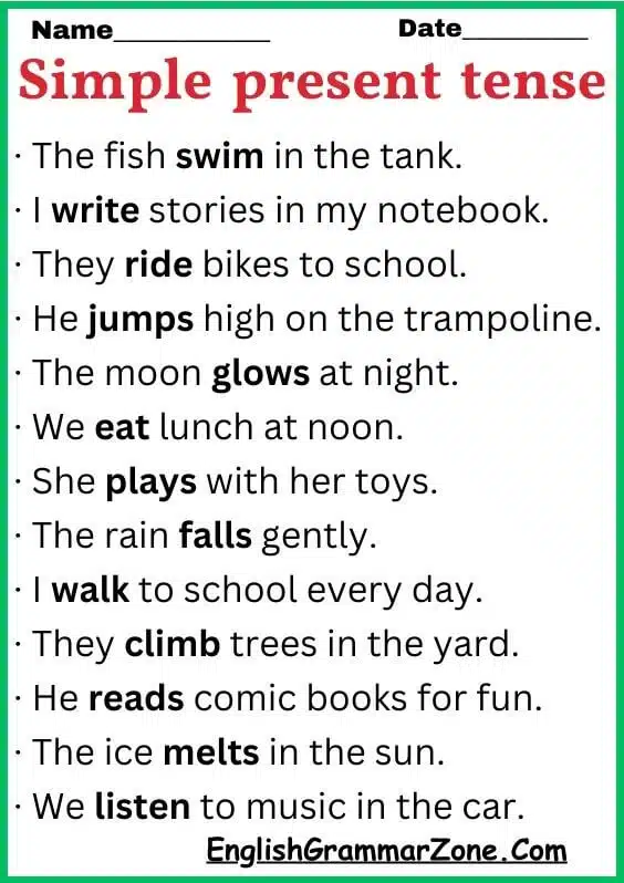 50+ Present Simple Tense Examples For Kids