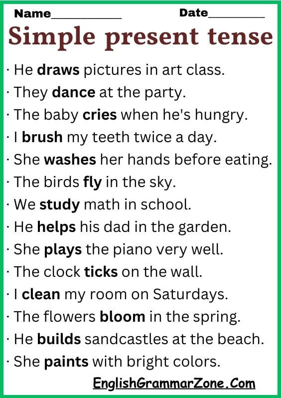 50+ Present Simple Tense Examples For Kids