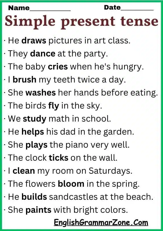 50+ Present Simple Tense Examples For Kids