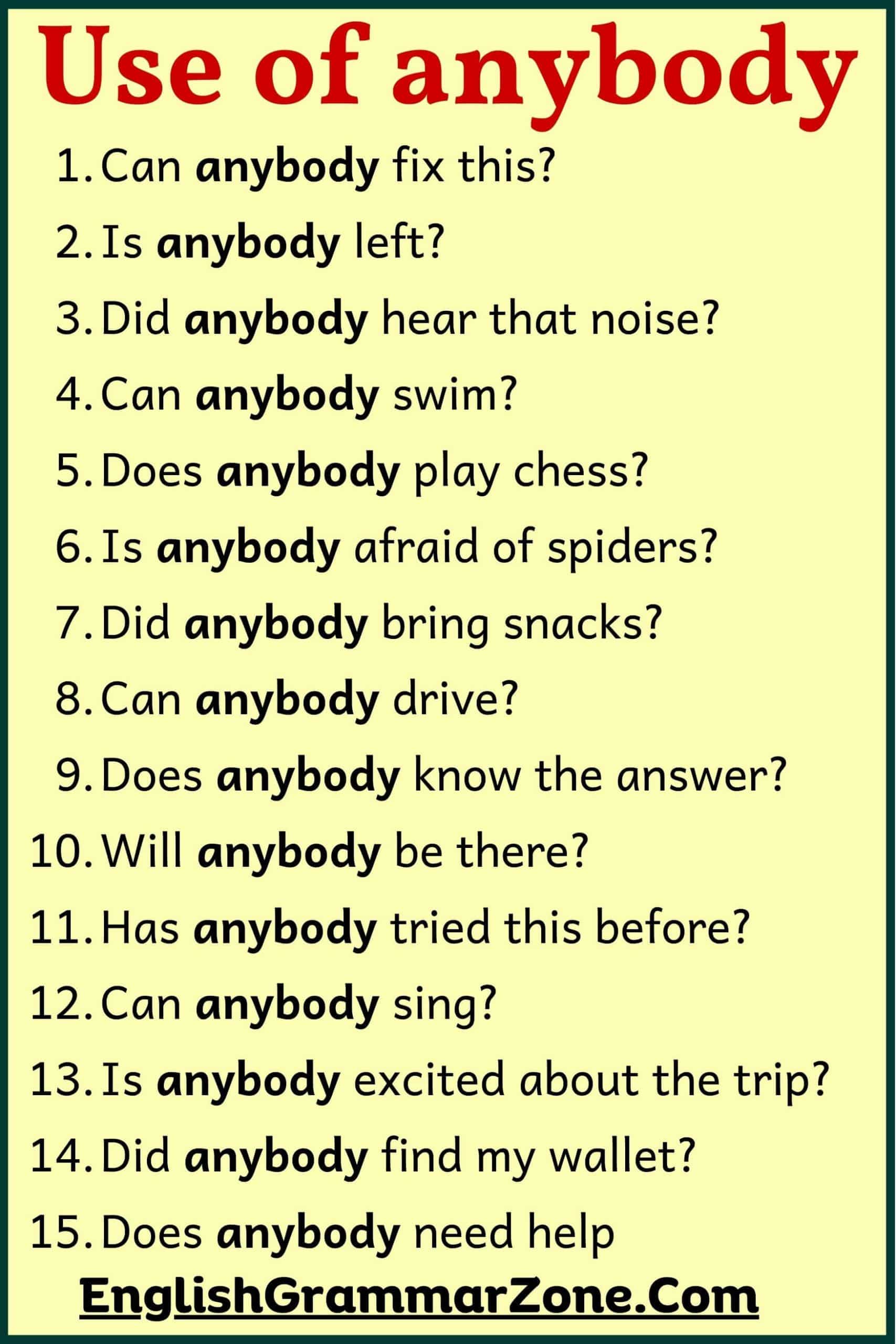 Use of anybody in a sentence