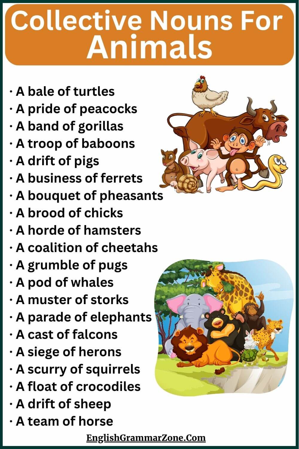 100 examples of collective nouns of animals