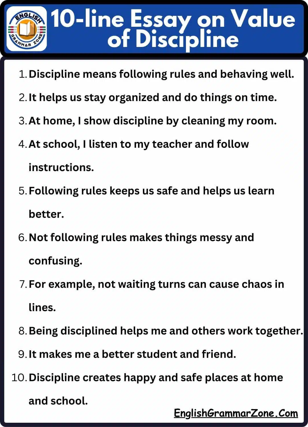 10-line Essay on Value of Discipline