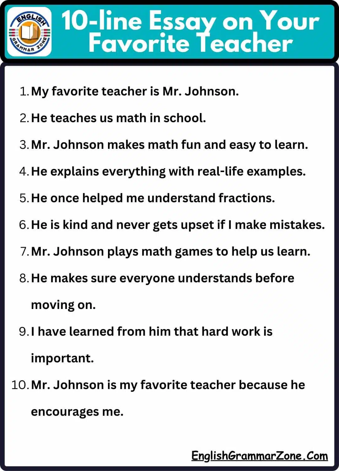 10-line Essay on Your Favorite Teacher