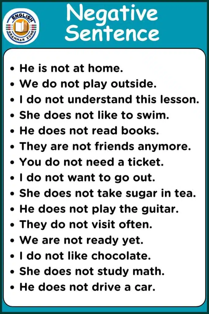 Negative sentence example