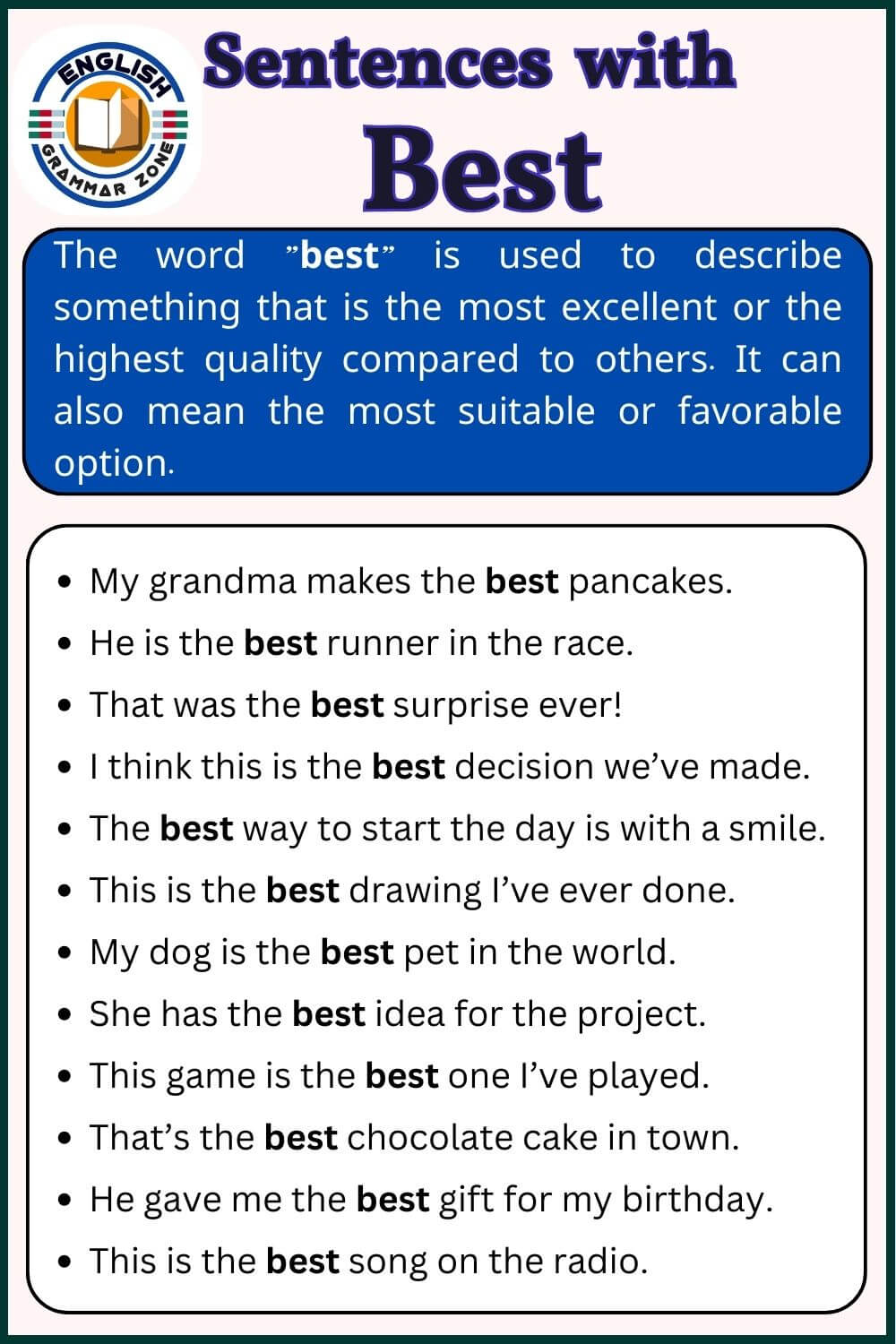 Sentence with best meaning and example
