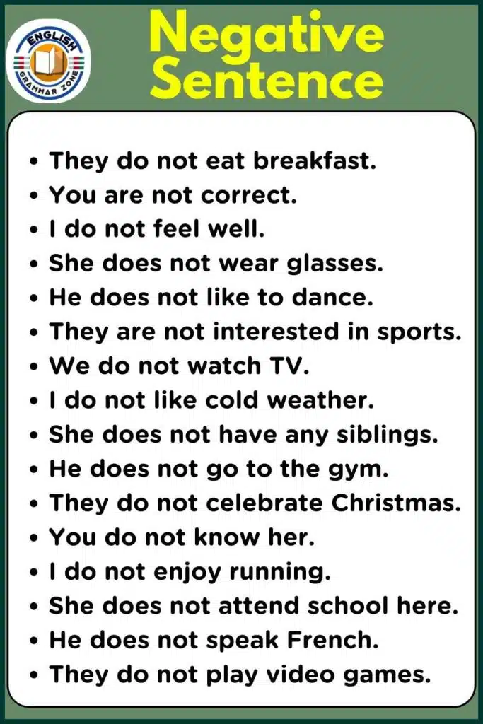 Negative sentence example