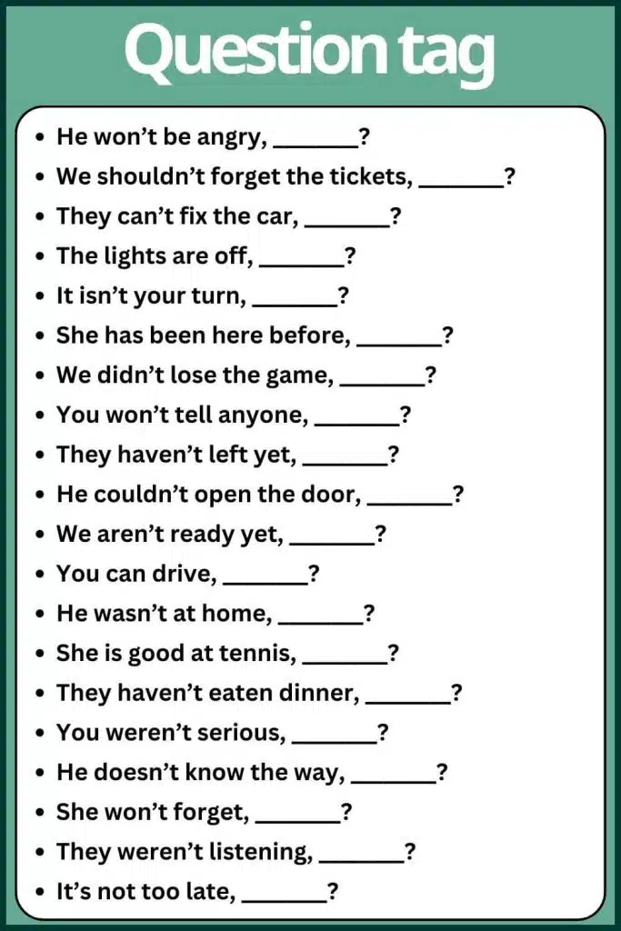 Question Tag Examples With Answers