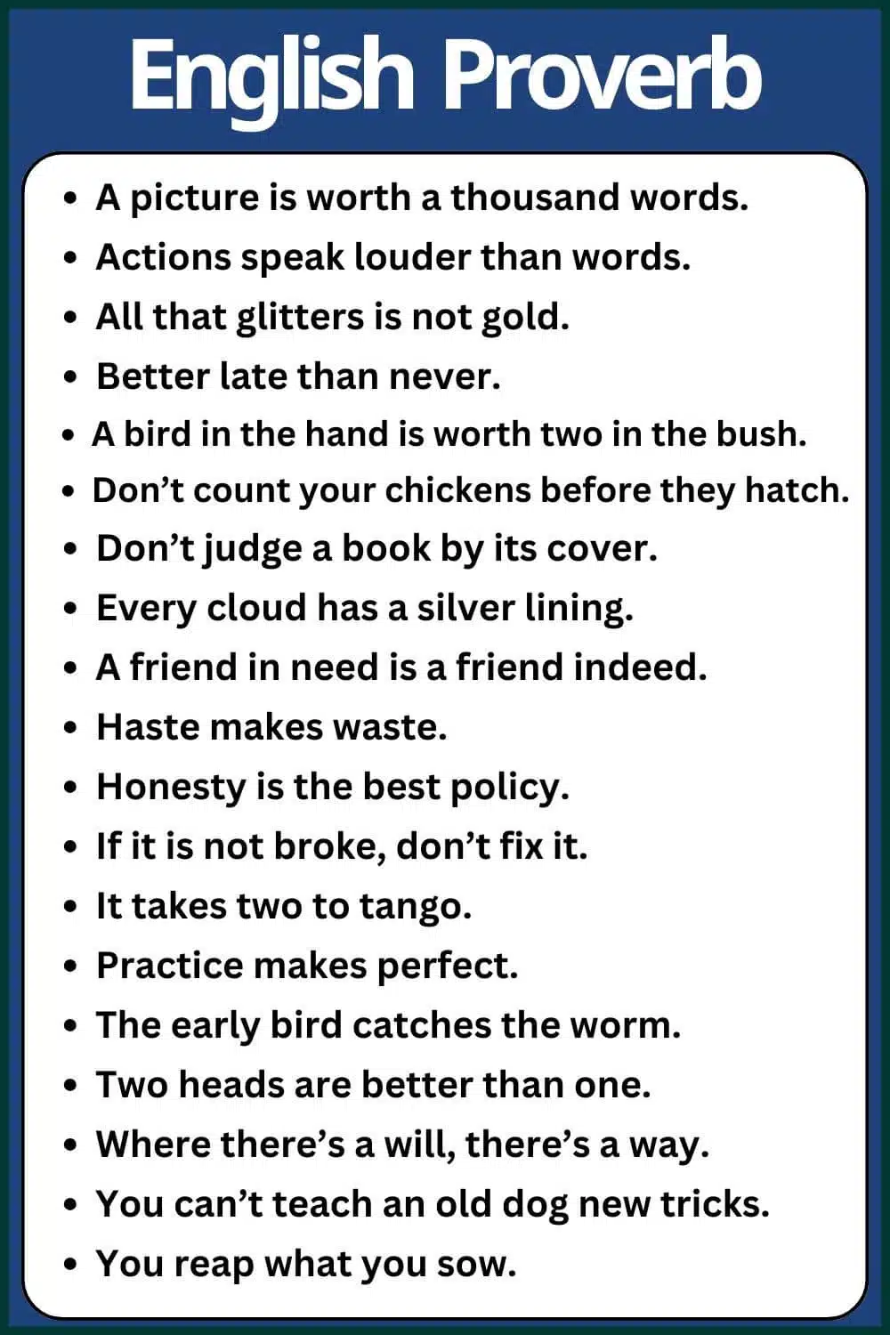 Proverbs in English with meaning