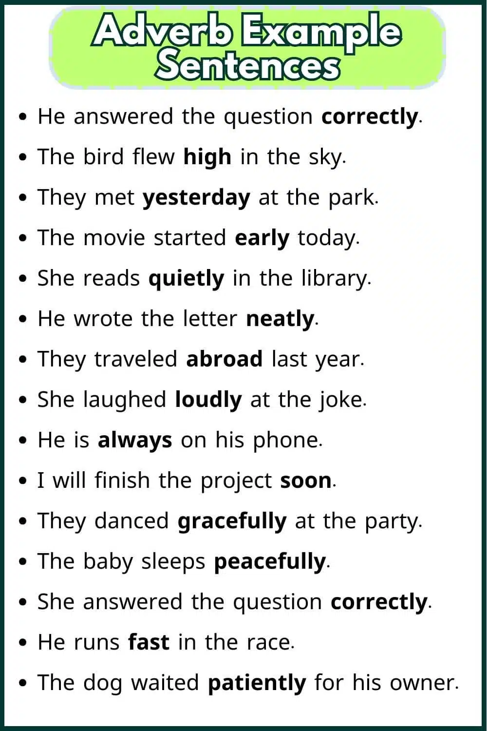 Adverb example sentence