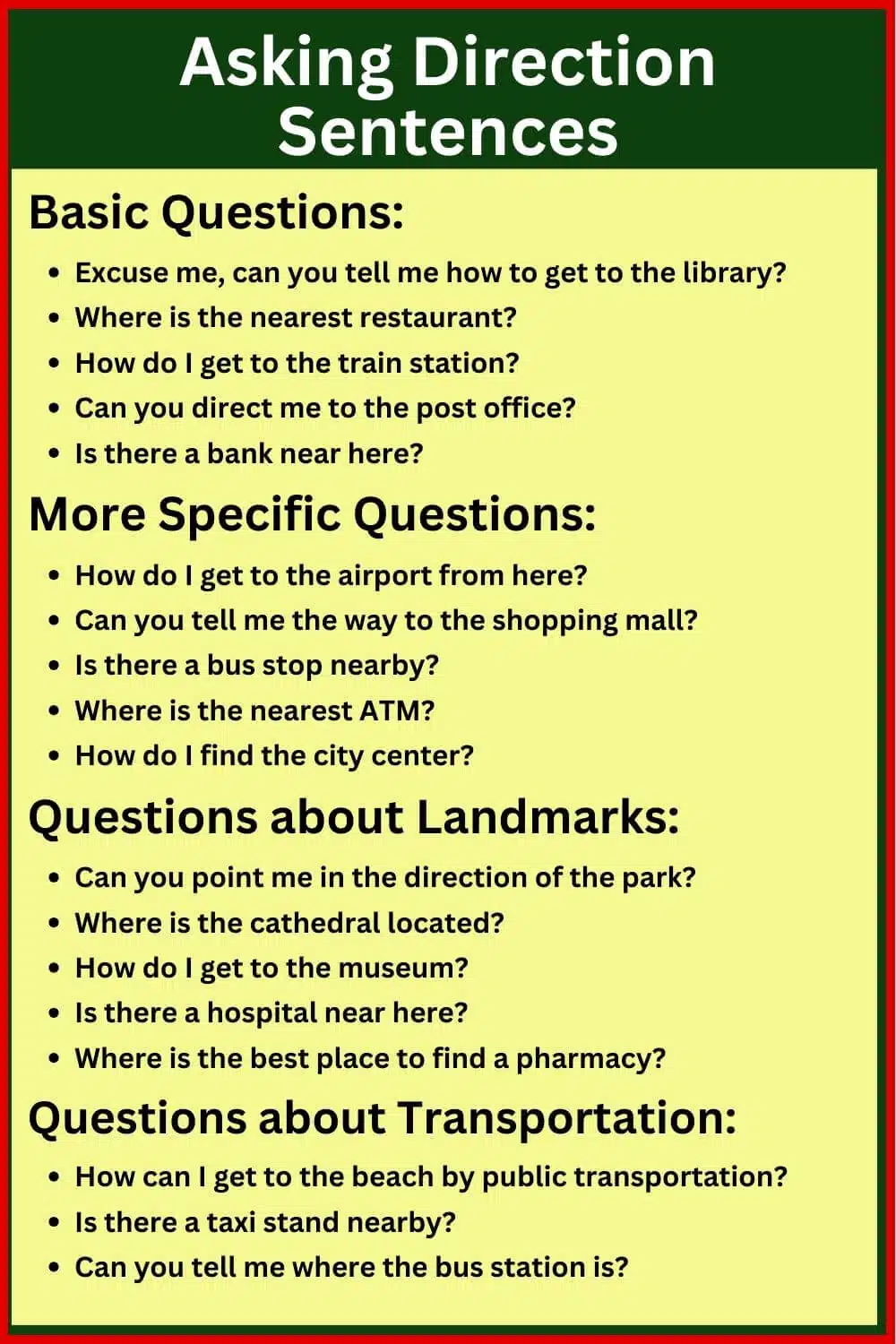 Asking and giving direction conversation question