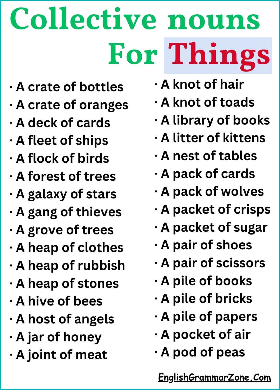 Collective nouns for things worksheet