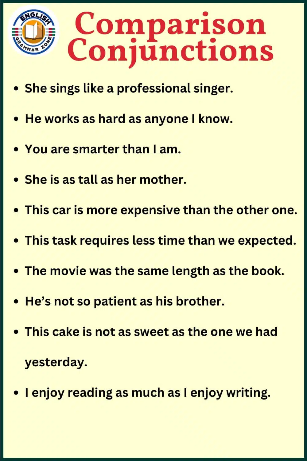 Different types of conjunction and examples