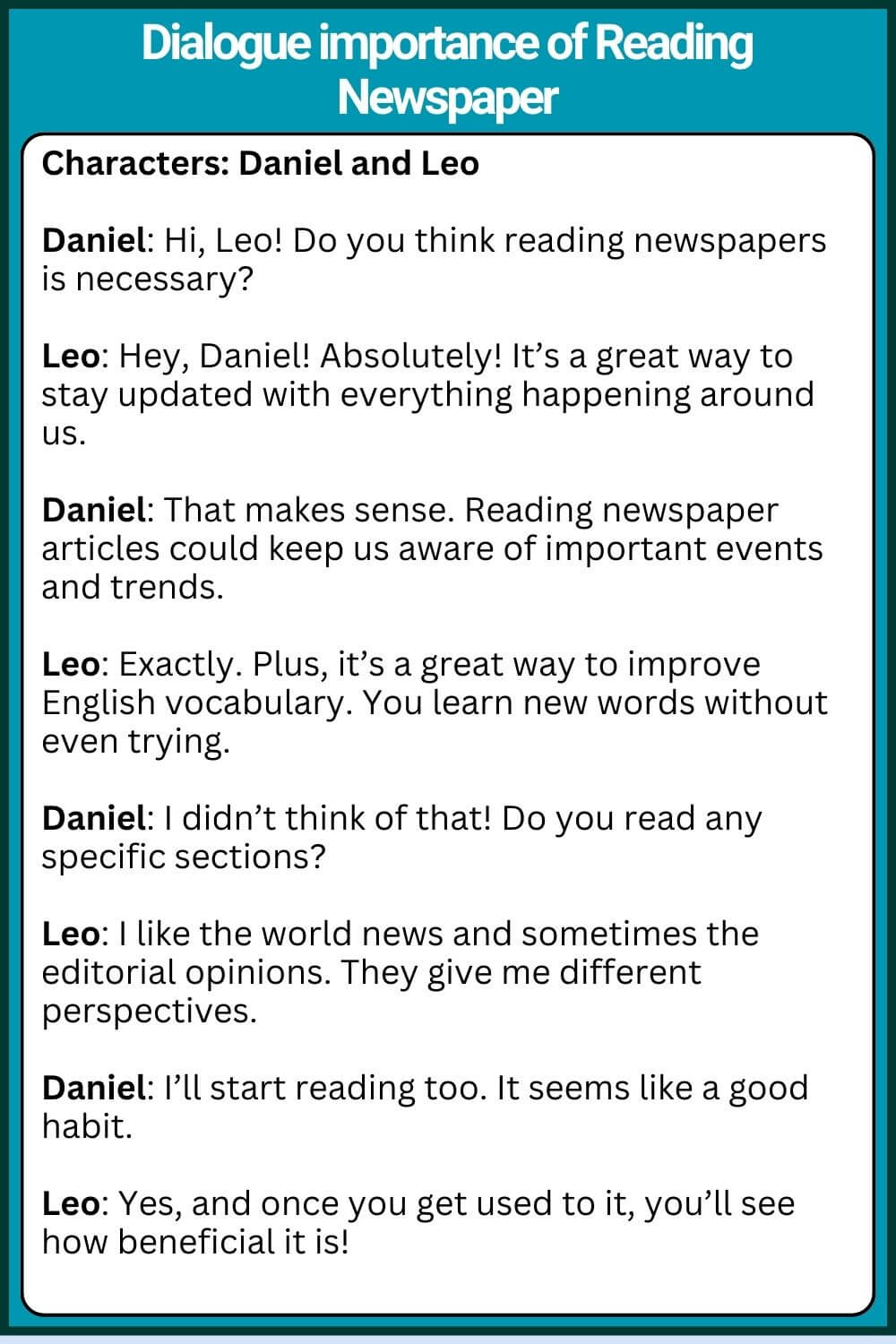Dialogue between two friends about the necessity of Reading newspaper