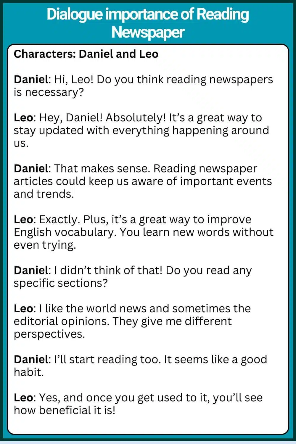 Dialogue between two friends about the necessity of Reading newspaper