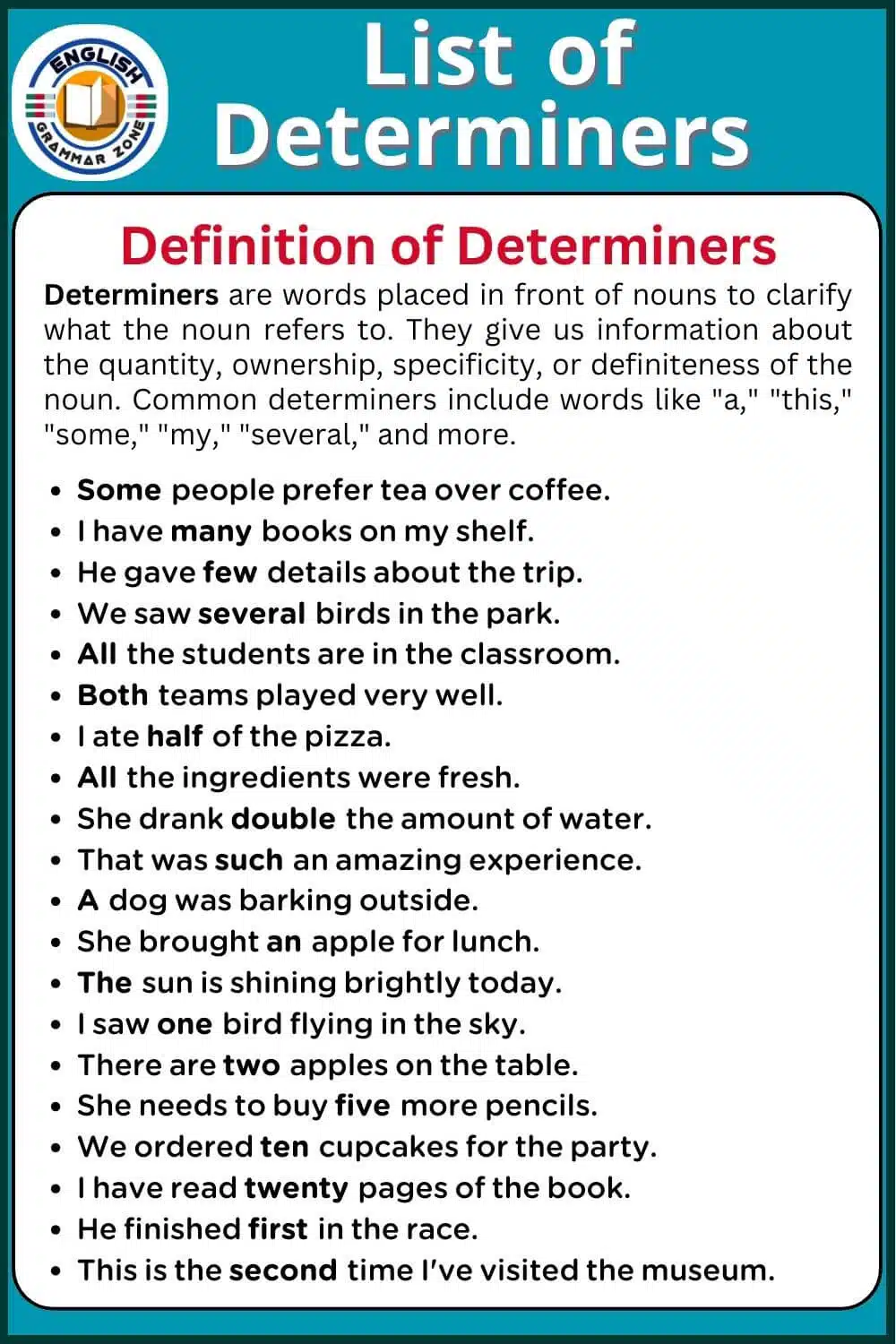 Examples of determiners in sentences