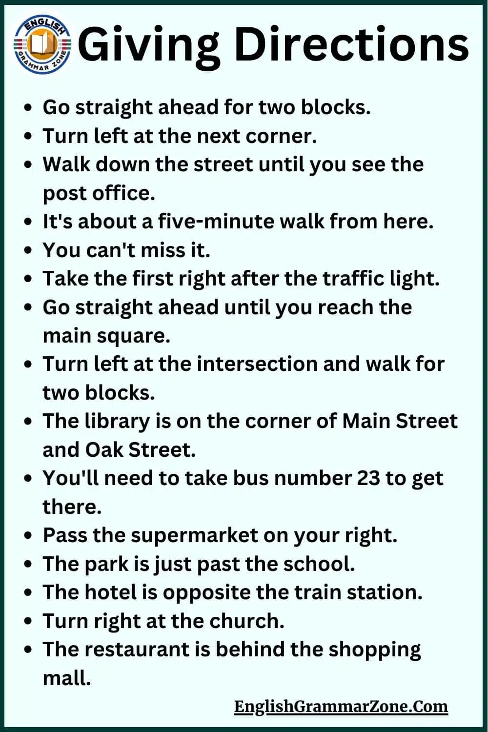 Asking and giving direction phrase example sentence