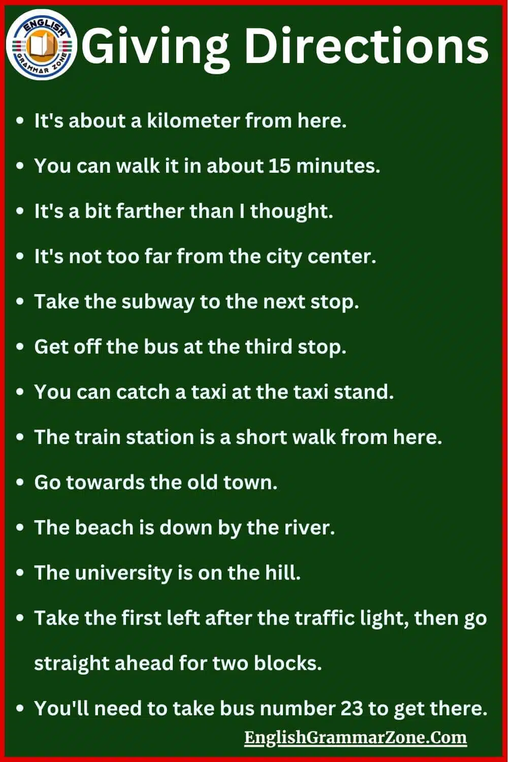 Asking and giving direction phrase example sentence