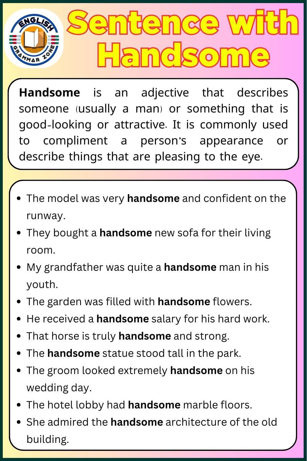 sentence with handsome | Handsome example sentences