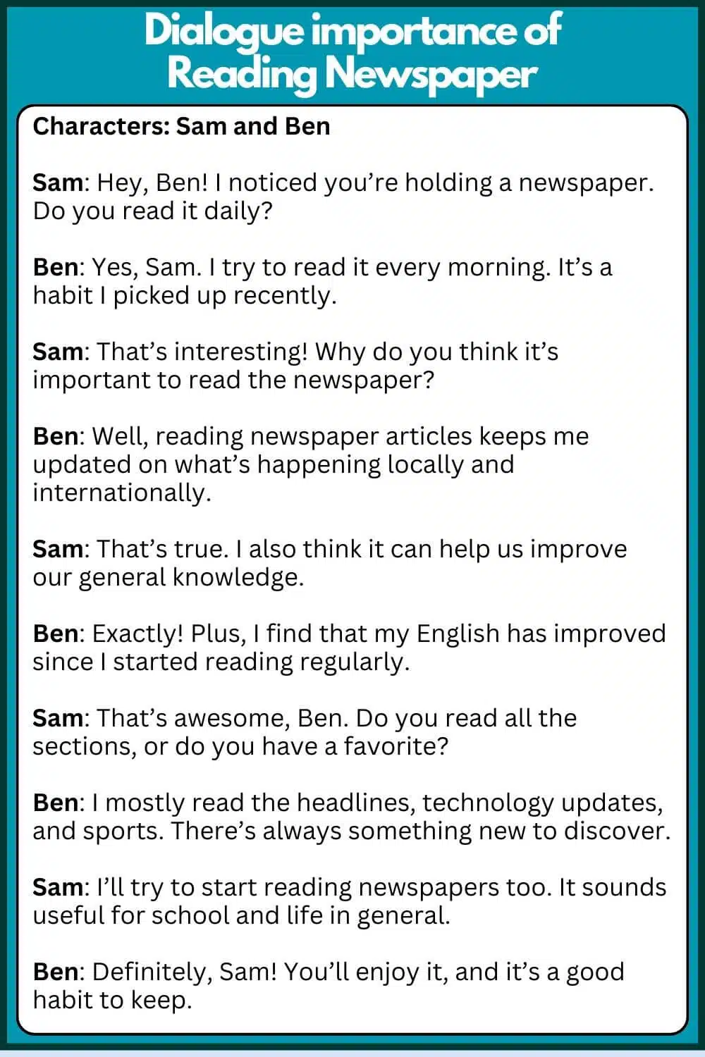 Importance of reading newspaper dialogue for Class 9