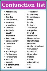 100 Examples Of Conjunction Words