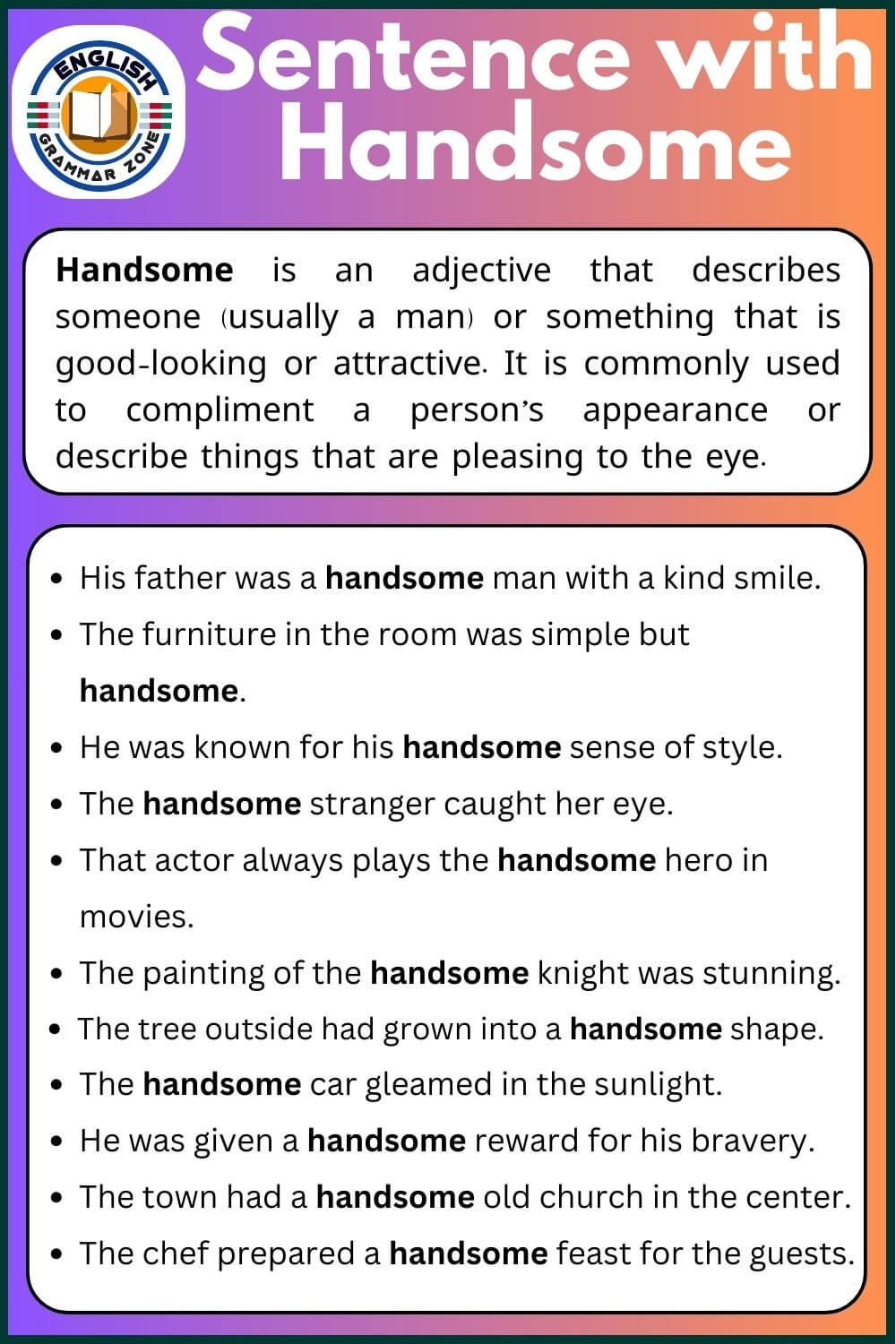 sentence with handsome | Handsome example sentences