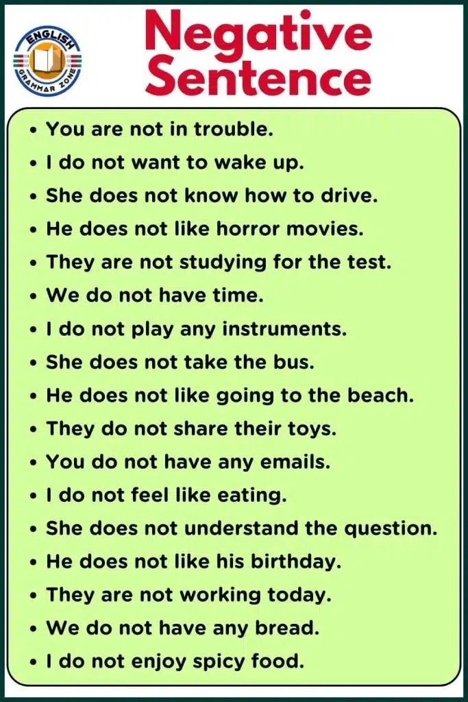 Negative sentence example