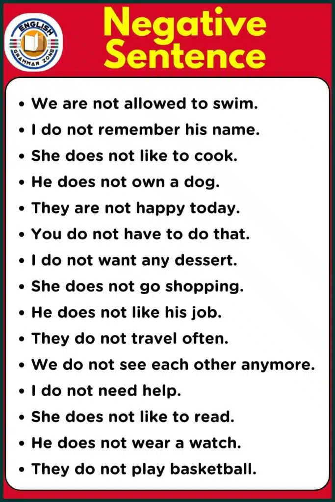 Negative sentence example