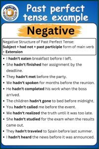 Past Perfect Negative Rule Example Past Perfect Tense Negative Examples