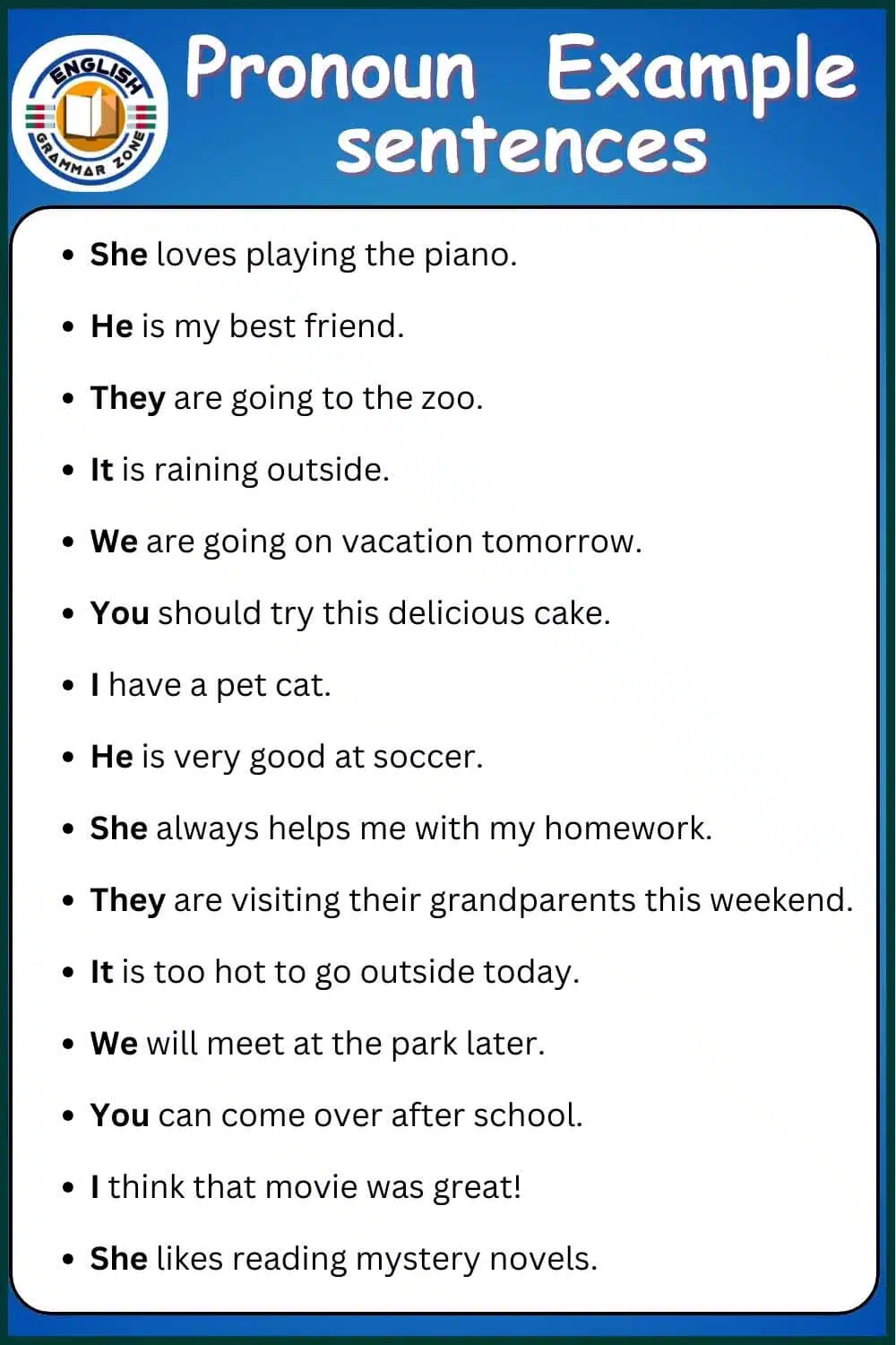 Pronoun Example sentences