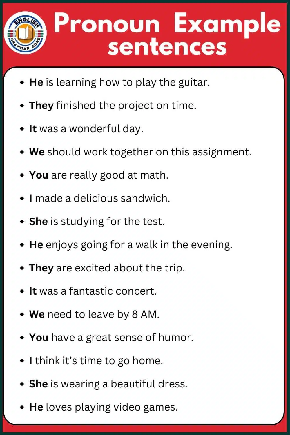 Pronoun example sentences in english