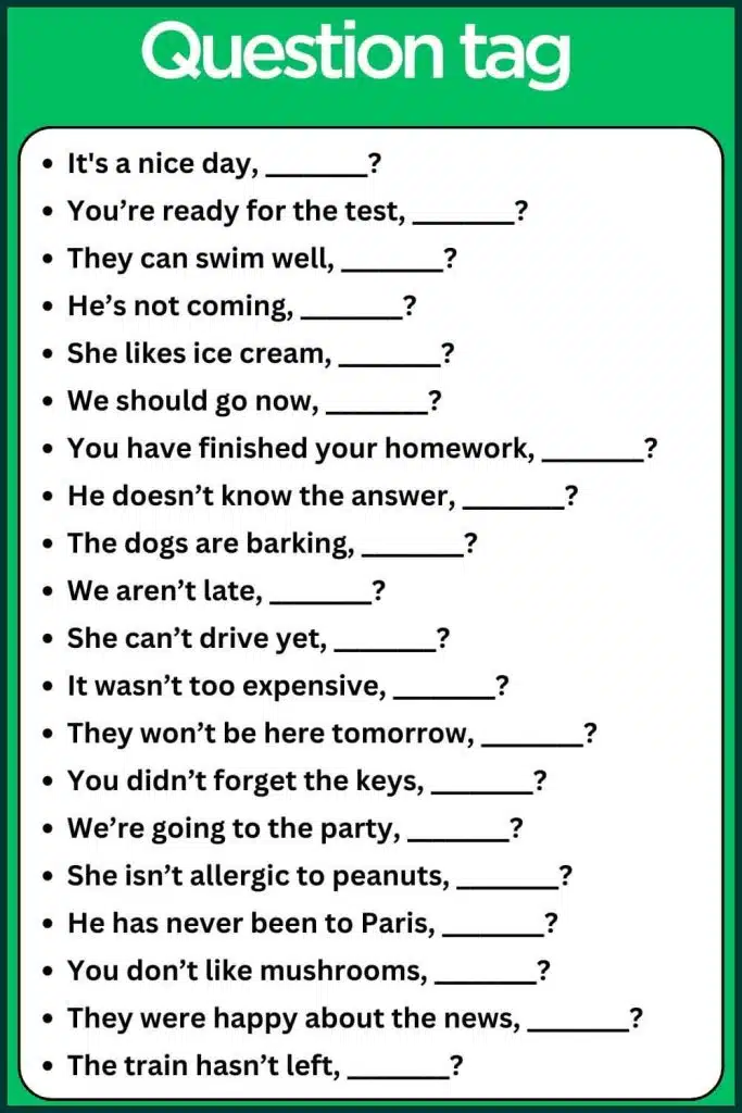 Question Tag Examples With Answers