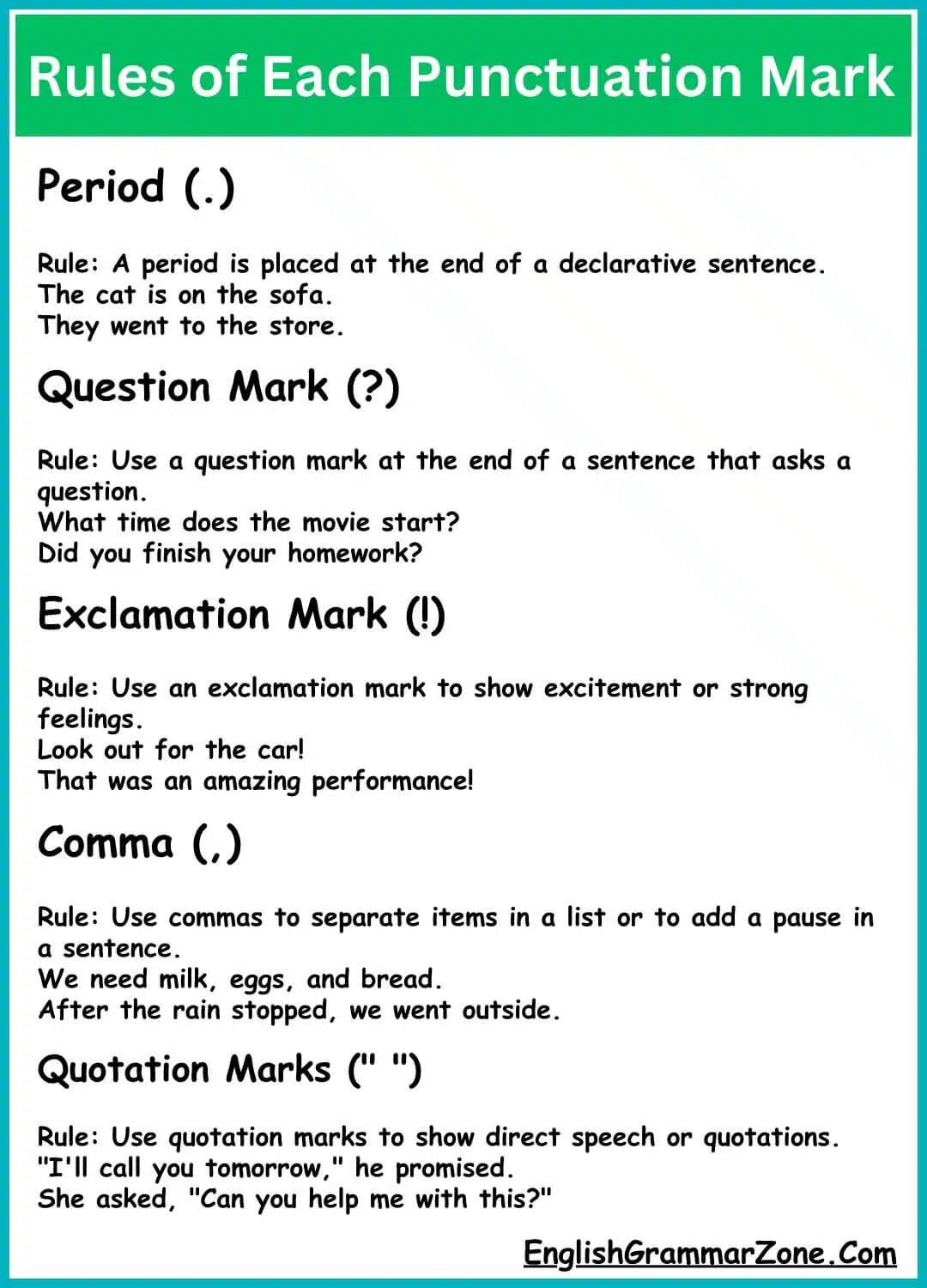 Punctuation Worksheet for Class 5