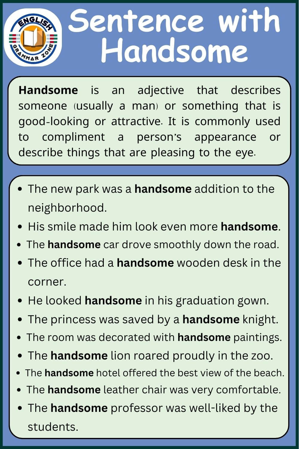 sentence with handsome | Handsome example sentences