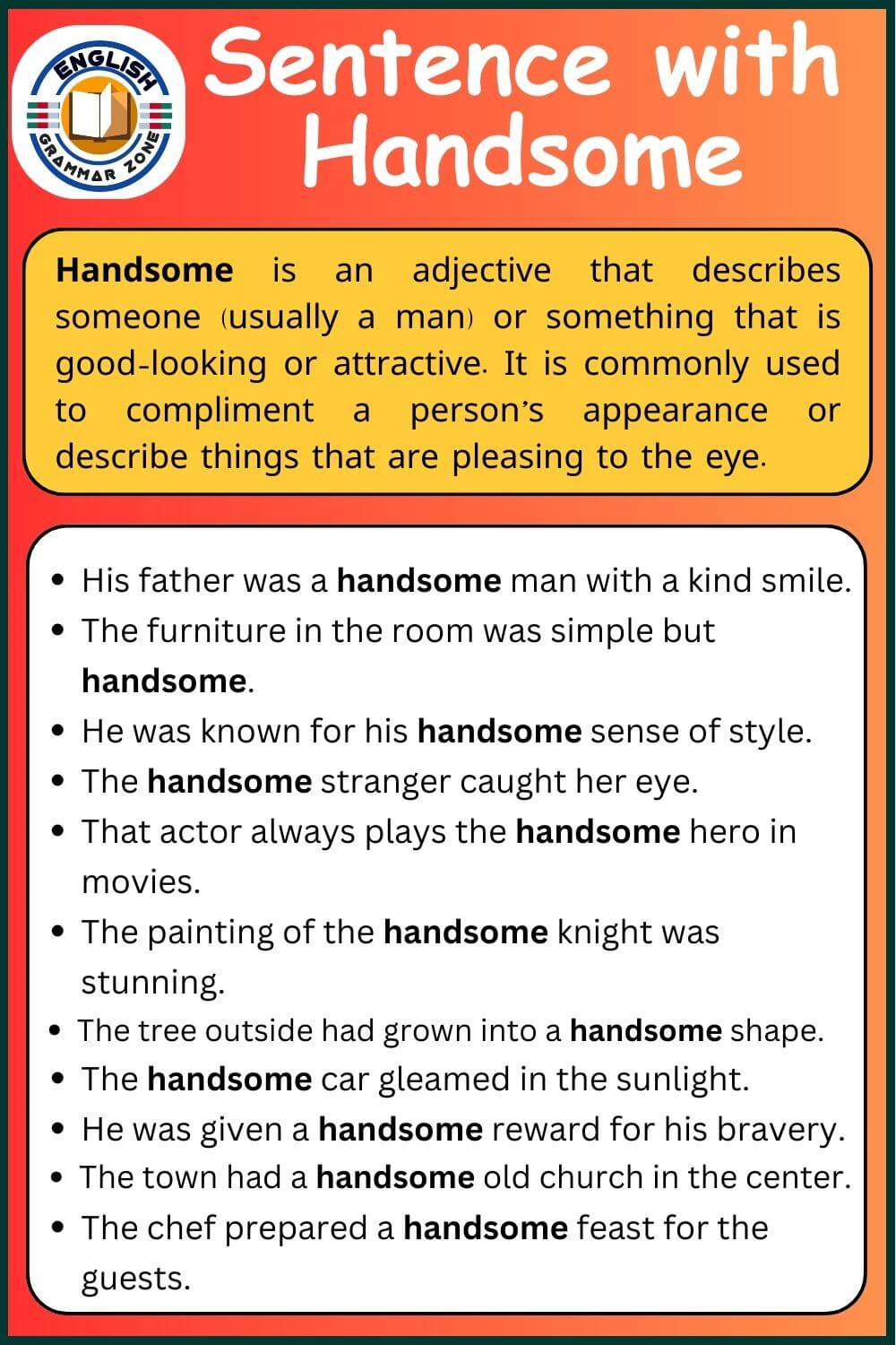 sentence with handsome | Handsome example sentences