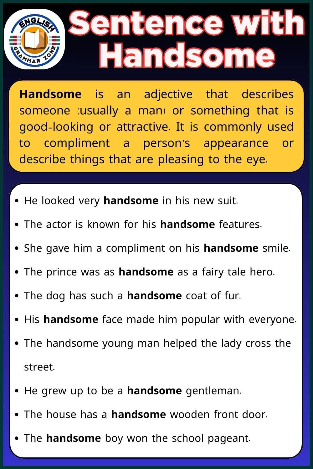 sentence with handsome | Handsome example sentences