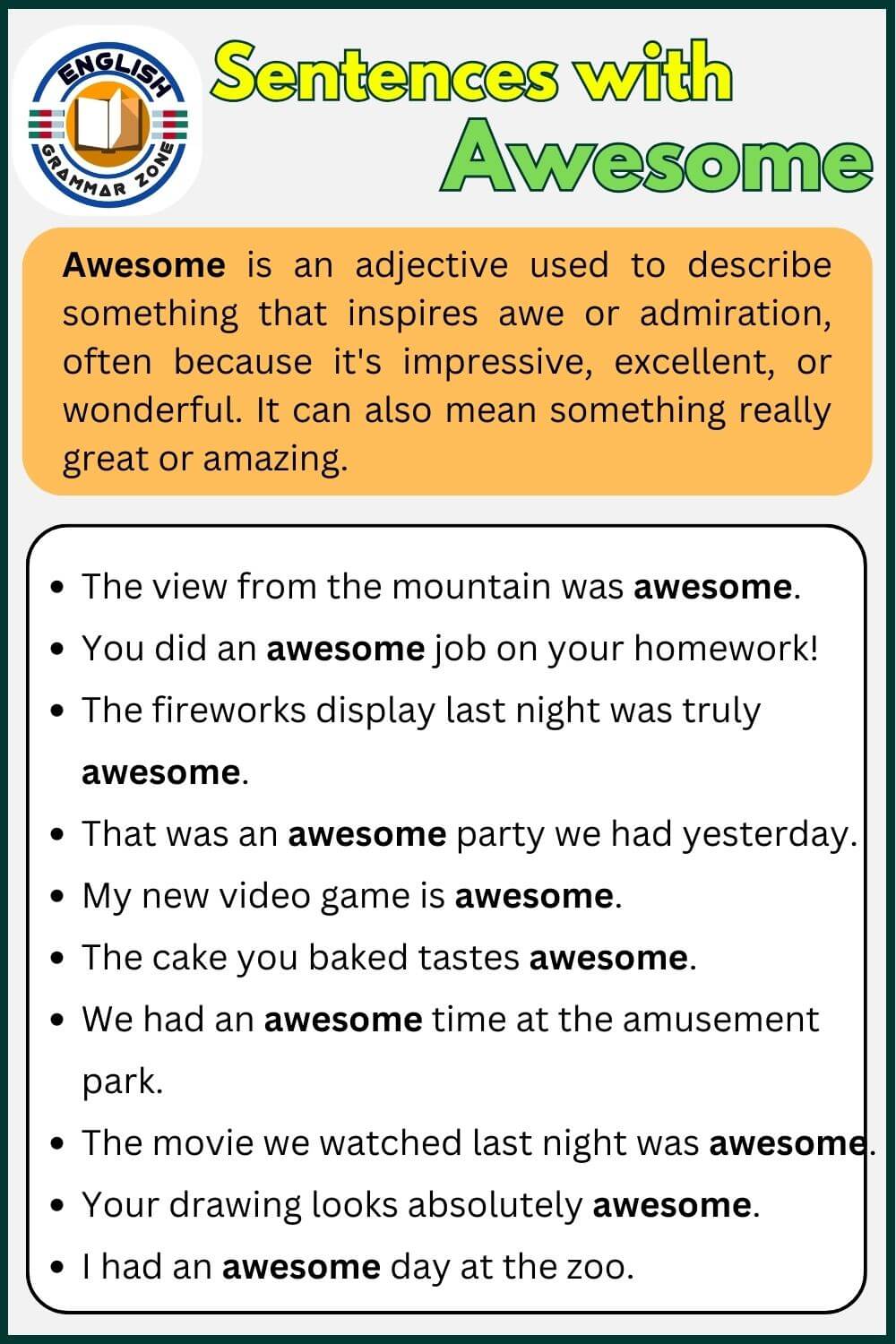sentence with awesome example