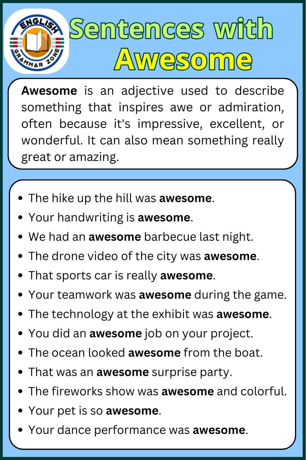 sentence with awesome example