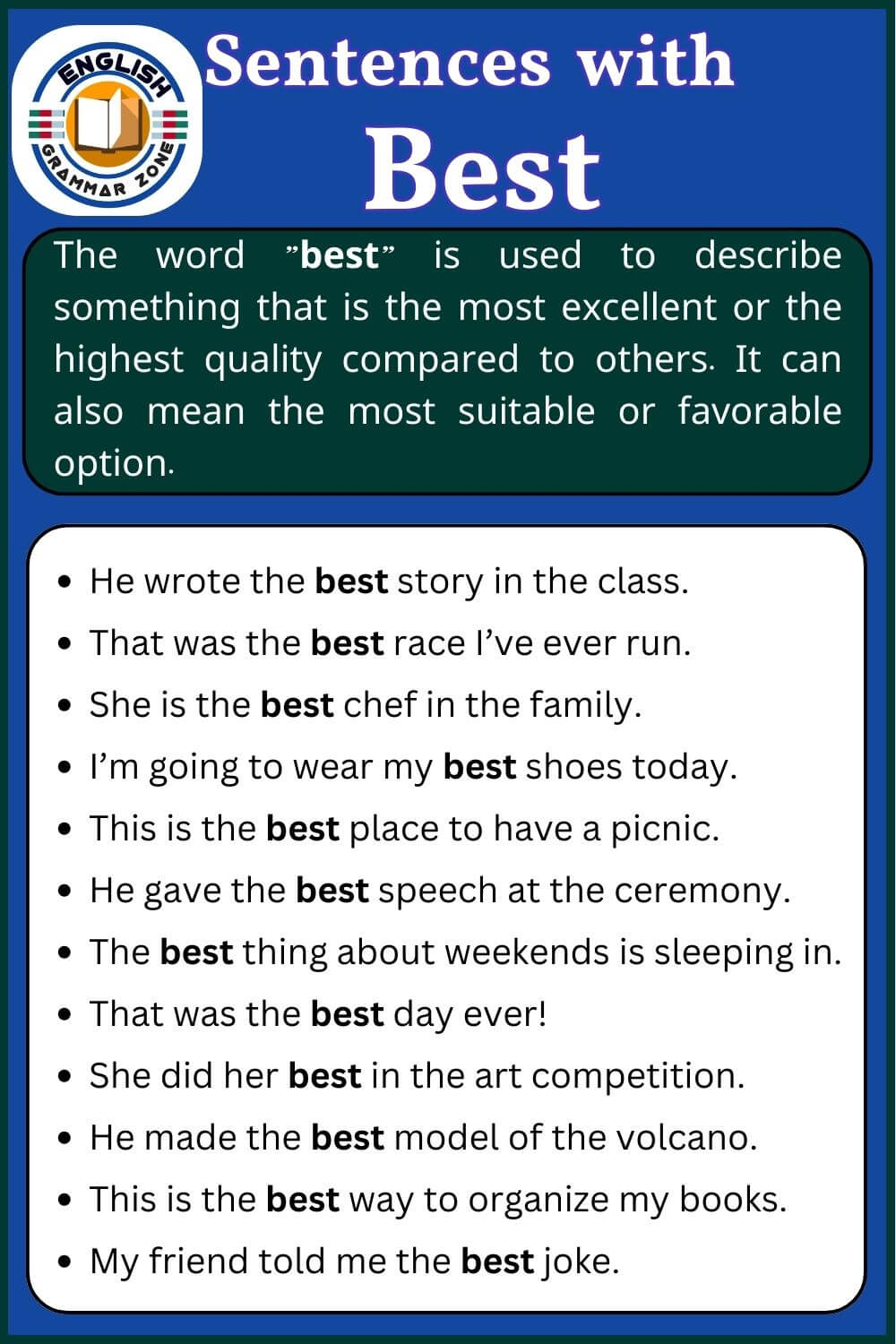 Sentence with best meaning and example